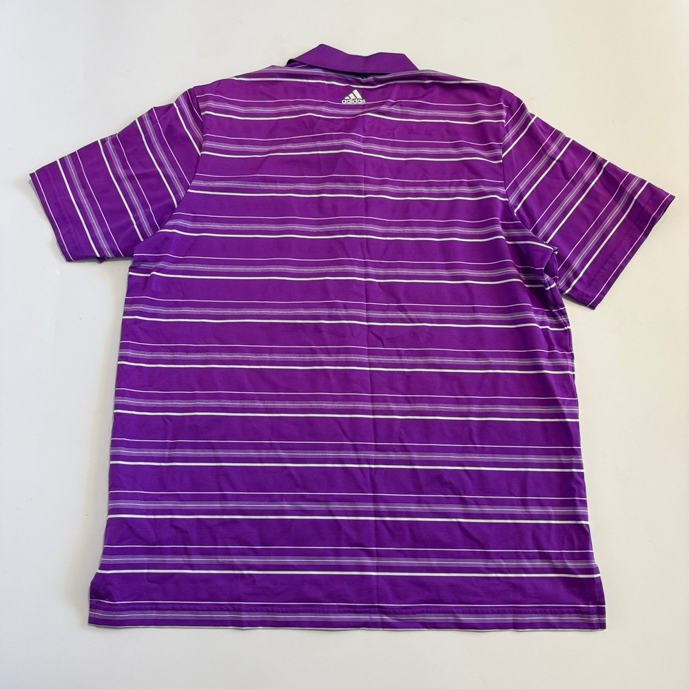 Adidas Golf Puremotion Purple Striped Polo Shirt Men's Sz L Spring Island Golf - Picture 11 of 11